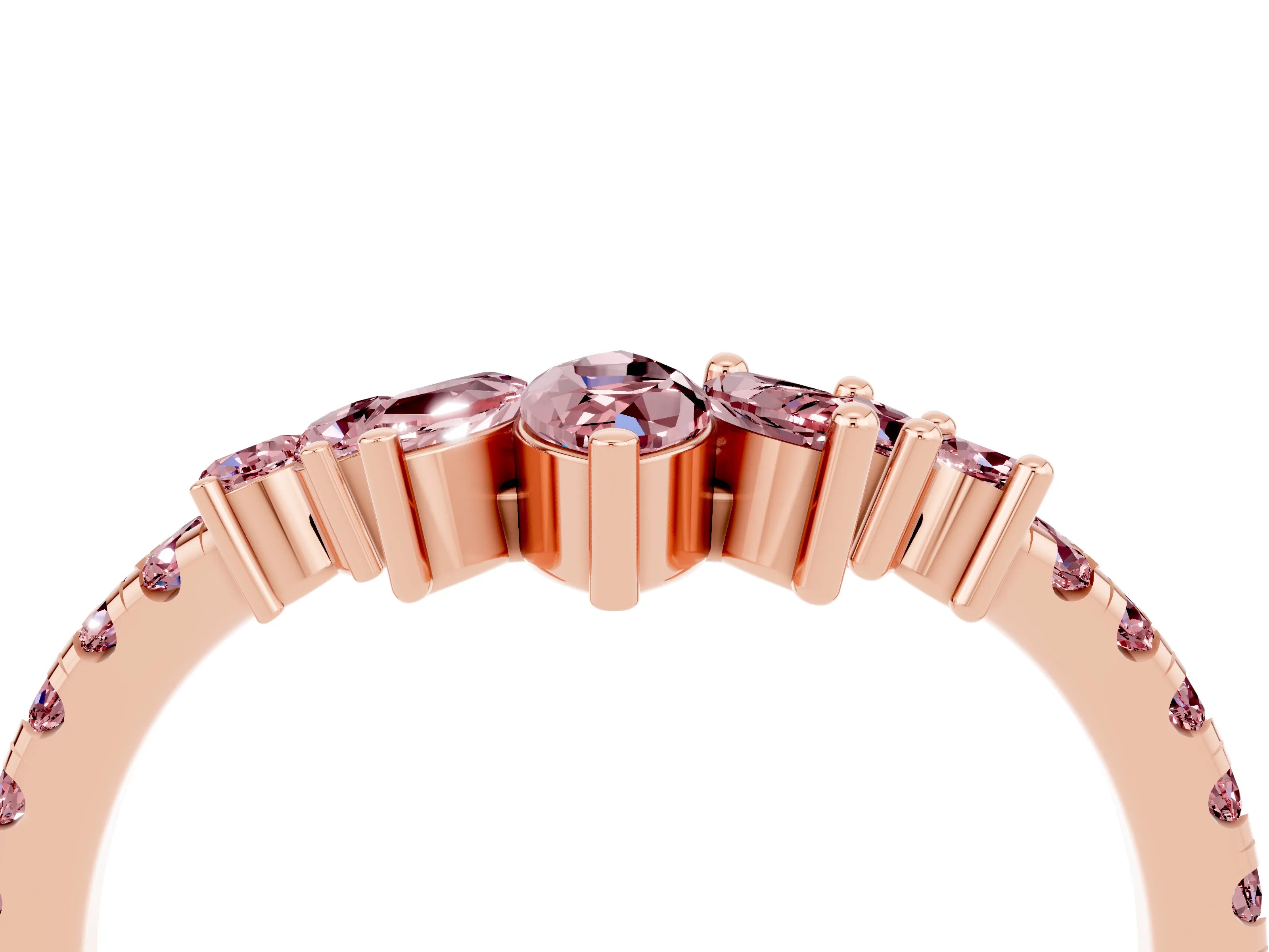 Rose gold Chevron Marquise and Round Morganite Open Band with Prong Setting_10