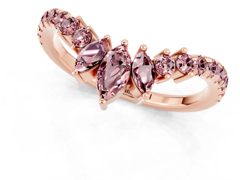 Rose gold Chevron Marquise and Round Morganite Open Band with Prong Setting_7