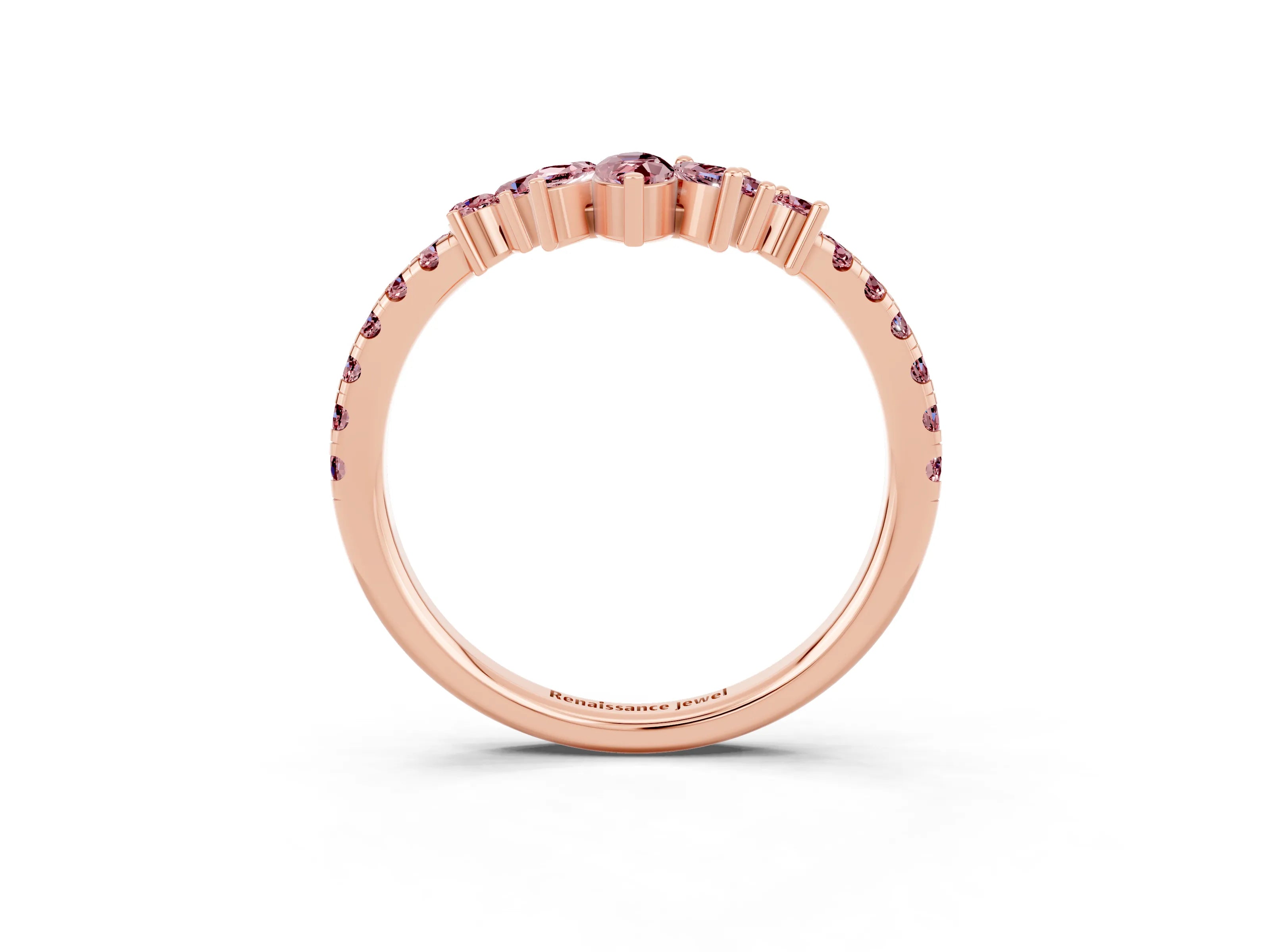 Rose gold Chevron Marquise and Round Morganite Open Band with Prong Setting_9