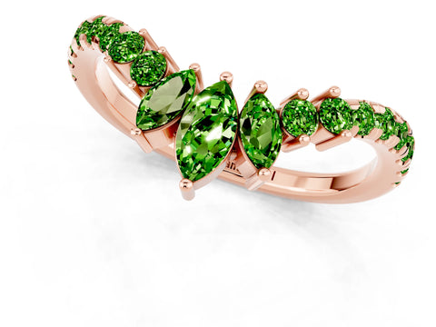 Rose gold Chevron Marquise and Round Peridot Open Band with Prong Setting_7