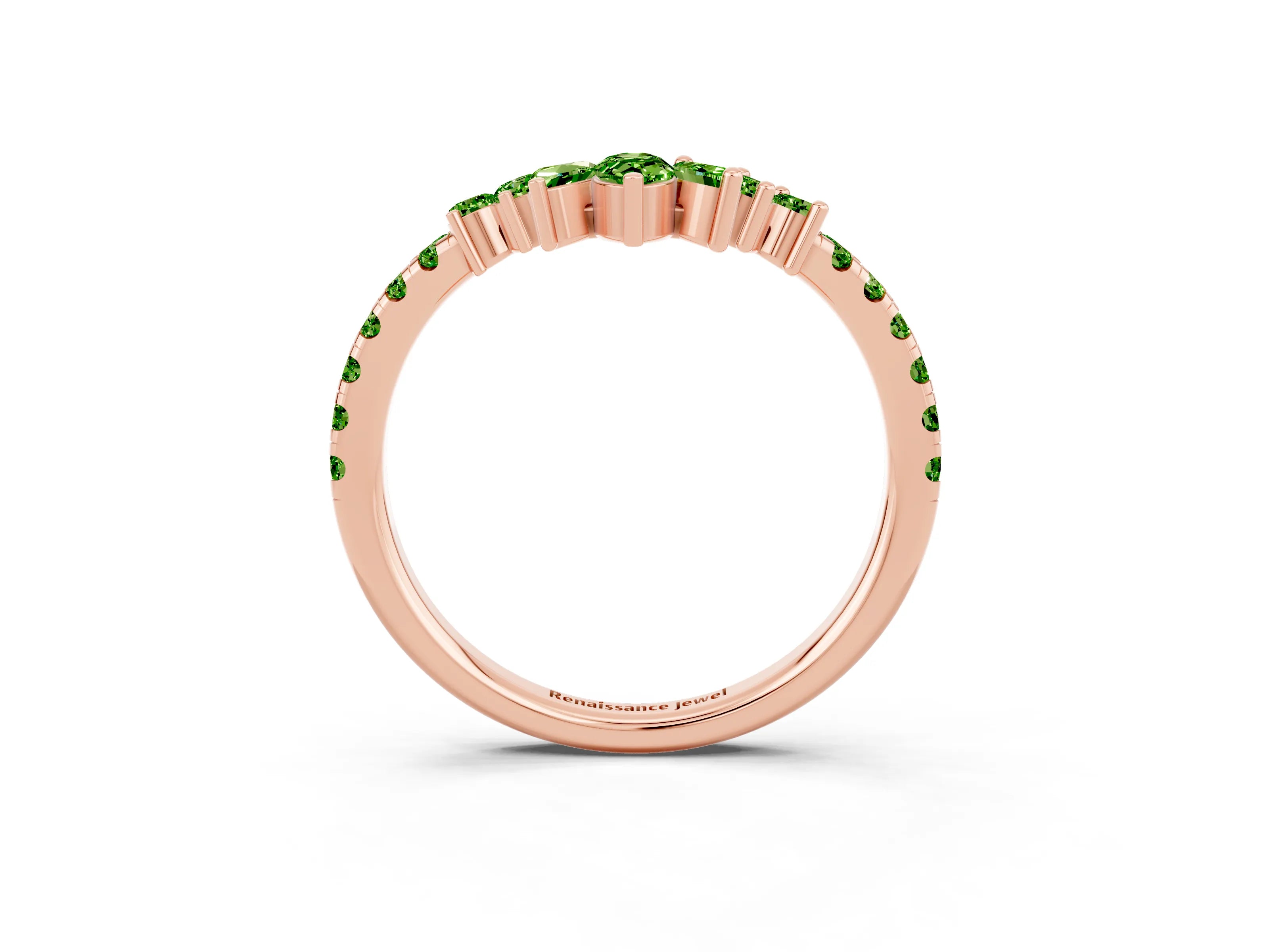 Rose gold Chevron Marquise and Round Peridot Open Band with Prong Setting_9