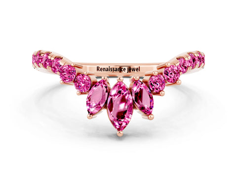 Rose gold Chevron Marquise and Round Pink Sapphire Open Band with Prong Setting_18