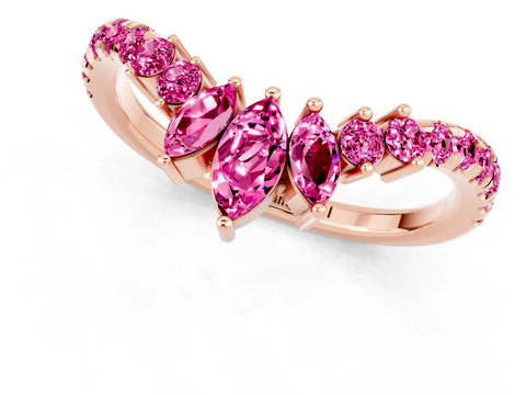 Rose gold Chevron Marquise and Round Pink Sapphire Open Band with Prong Setting_19