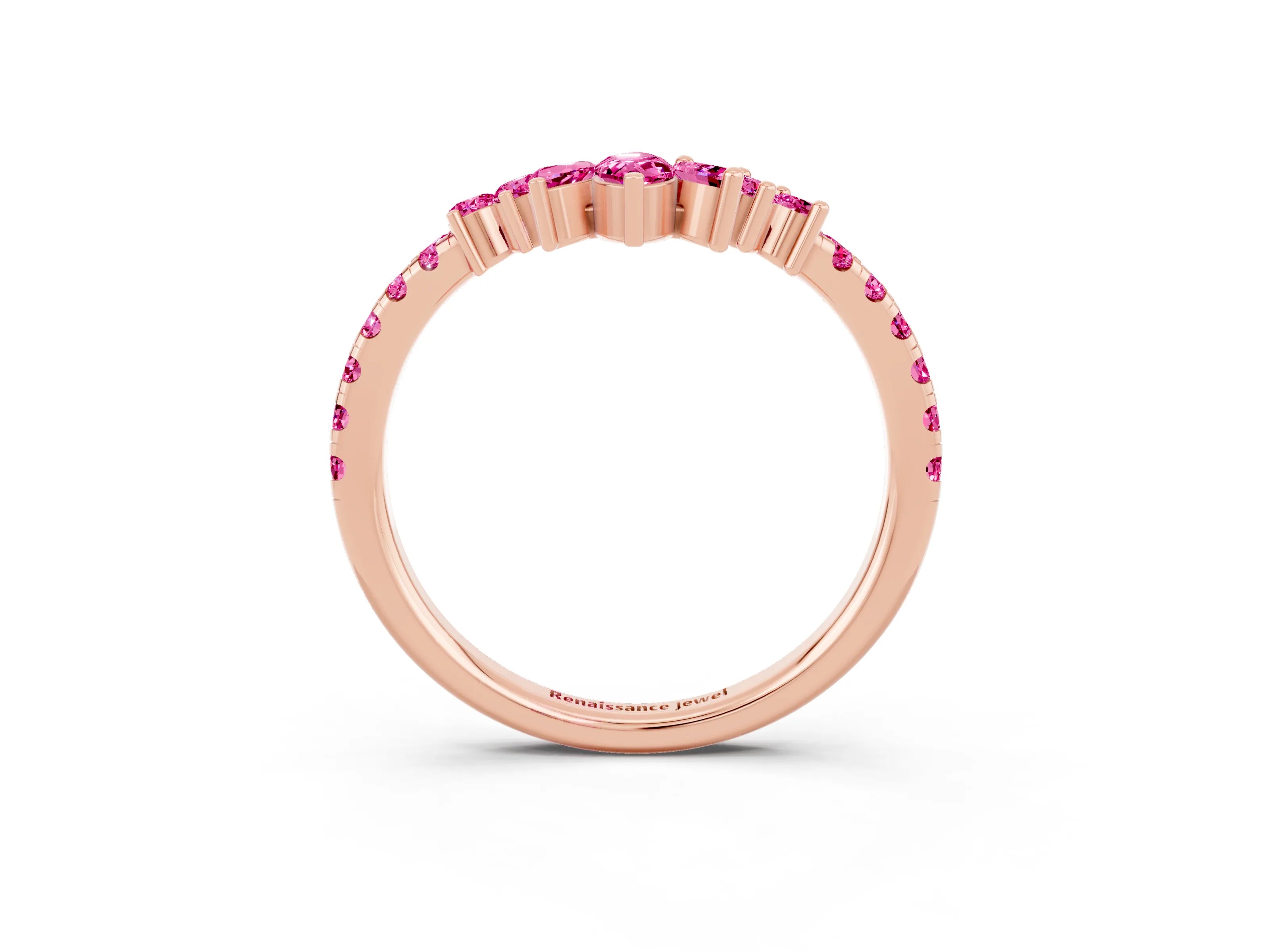 Rose gold Chevron Marquise and Round Pink Sapphire Open Band with Prong Setting_21