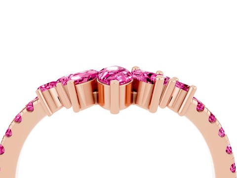 Rose gold Chevron Marquise and Round Pink Sapphire Open Band with Prong Setting_22