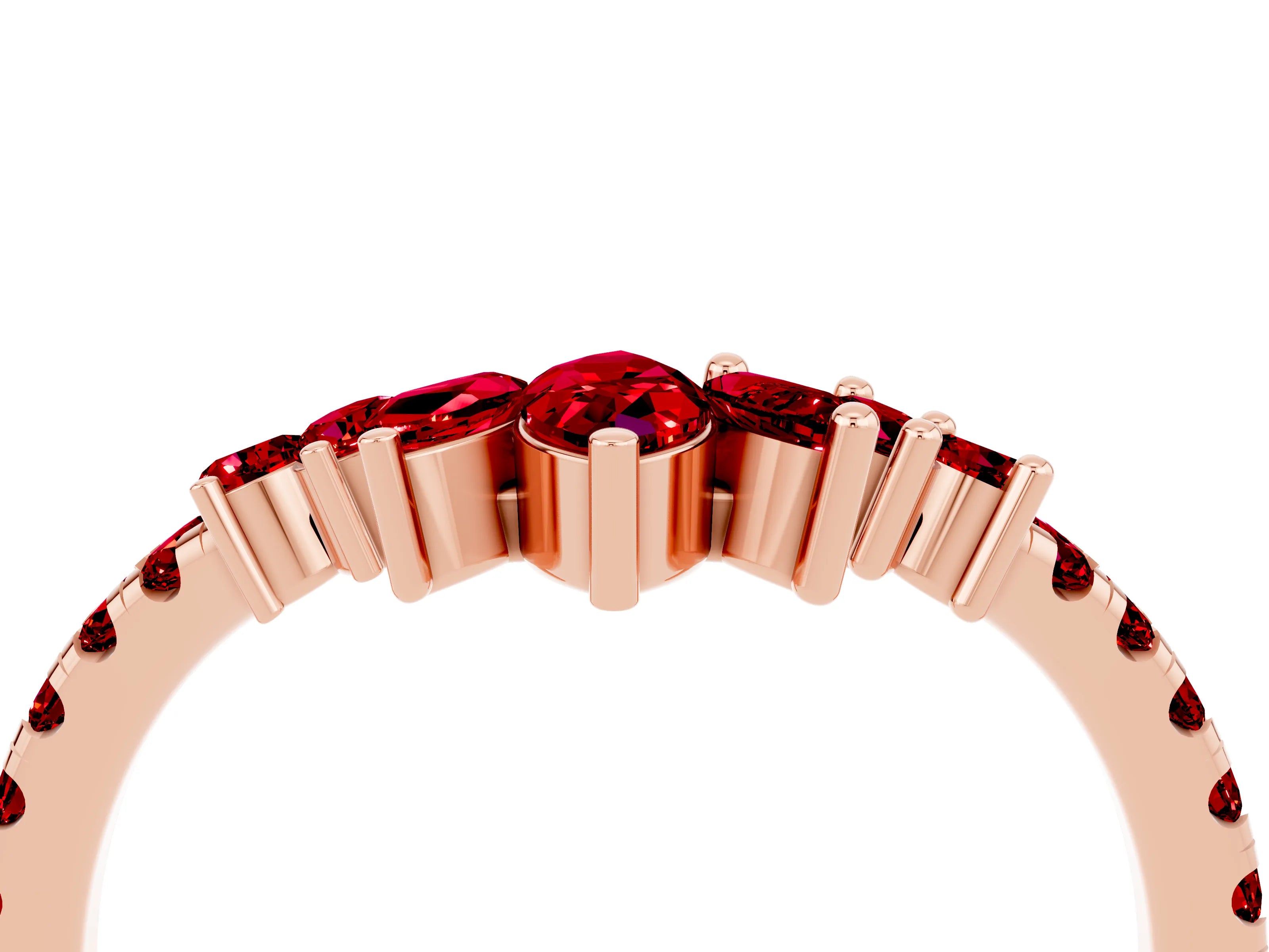 Rose gold Chevron Marquise and Round Ruby Open Band with Prong Setting_10