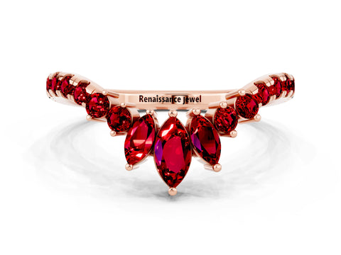 Rose gold Chevron Marquise and Round Ruby Open Band with Prong Setting_6
