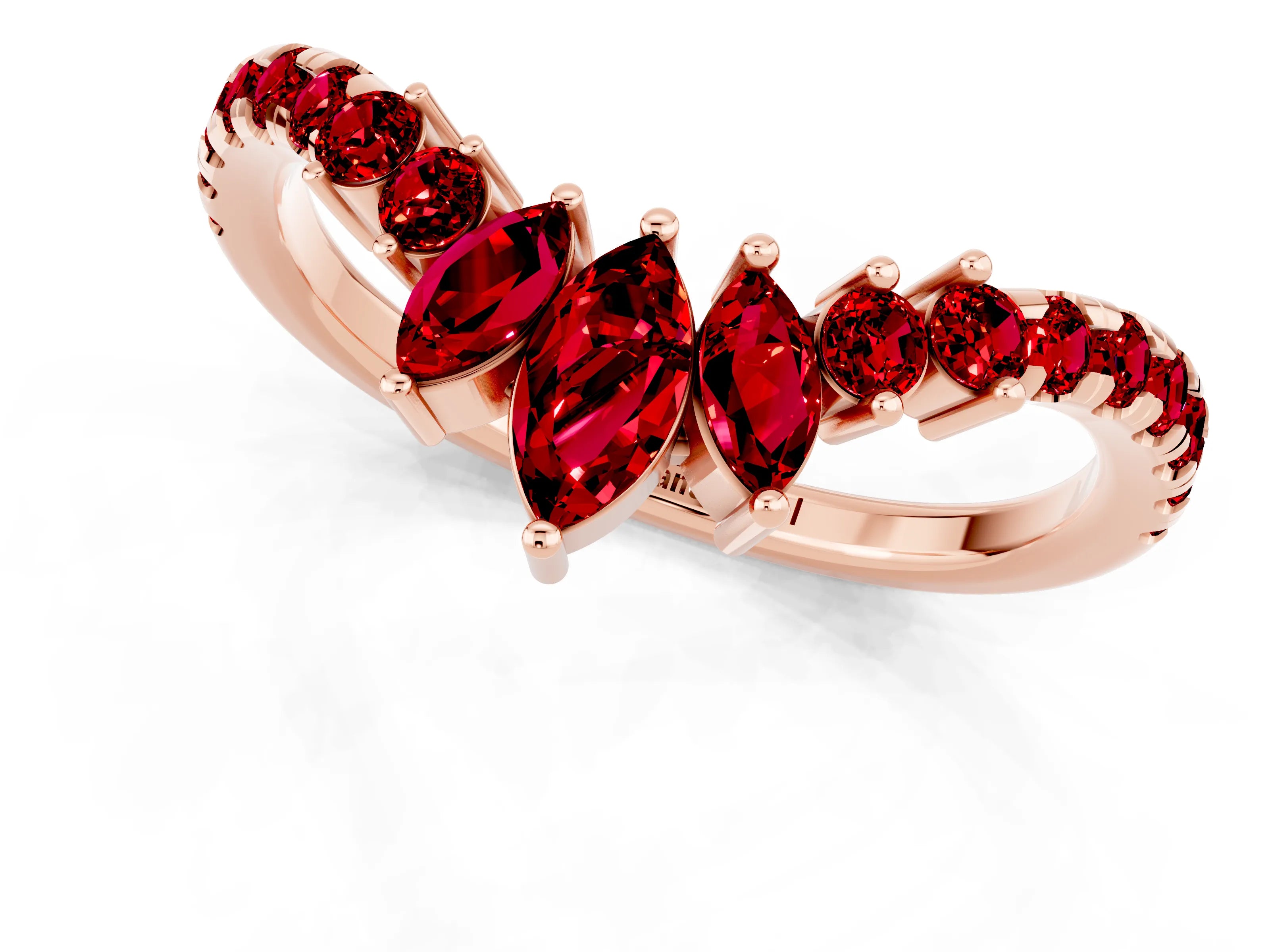 Rose gold Chevron Marquise and Round Ruby Open Band with Prong Setting_7