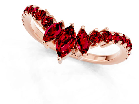 Rose gold Chevron Marquise and Round Ruby Open Band with Prong Setting_7