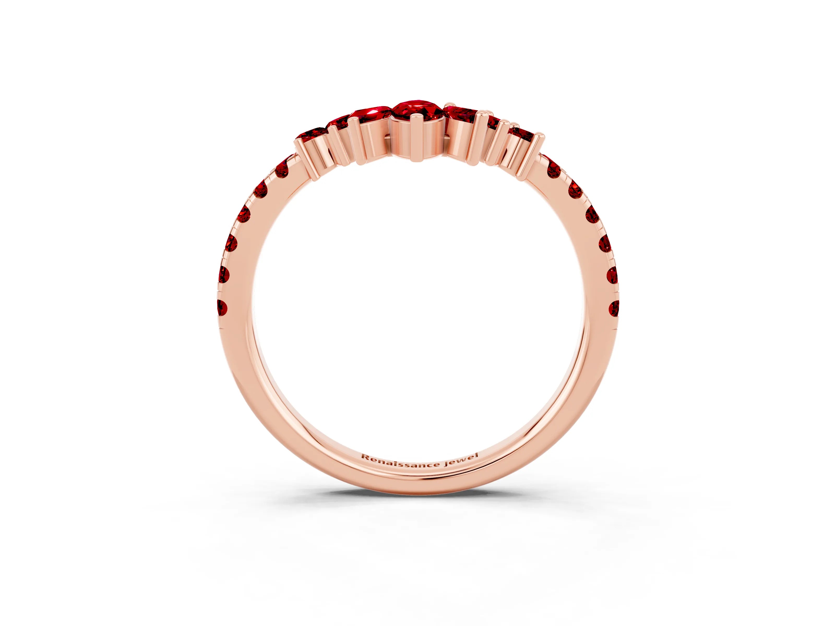 Rose gold Chevron Marquise and Round Ruby Open Band with Prong Setting_9