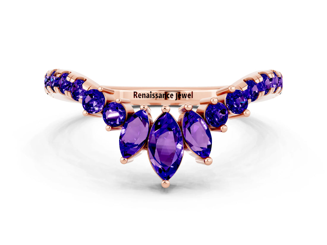 Rose gold Chevron Marquise and Round Tanzanite Open Band with Prong Setting_6