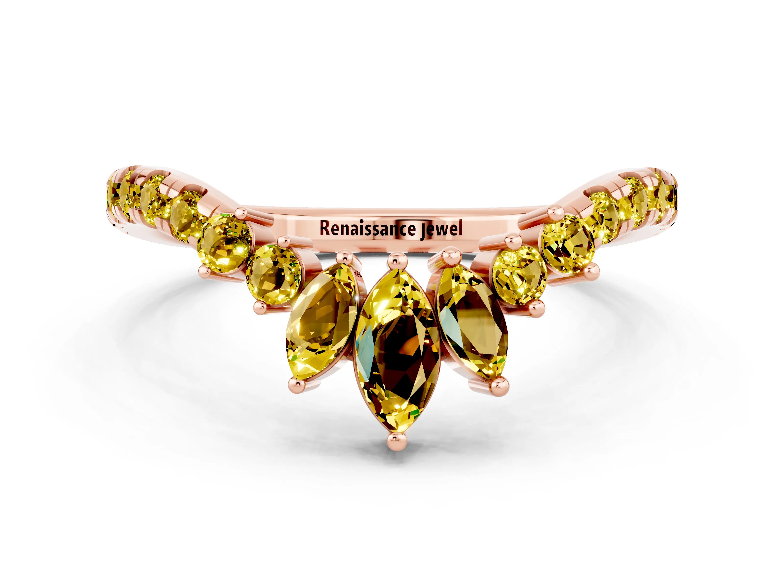 Rose gold Chevron Marquise and Round Yellow Sapphire Open Band with Prong Setting_18