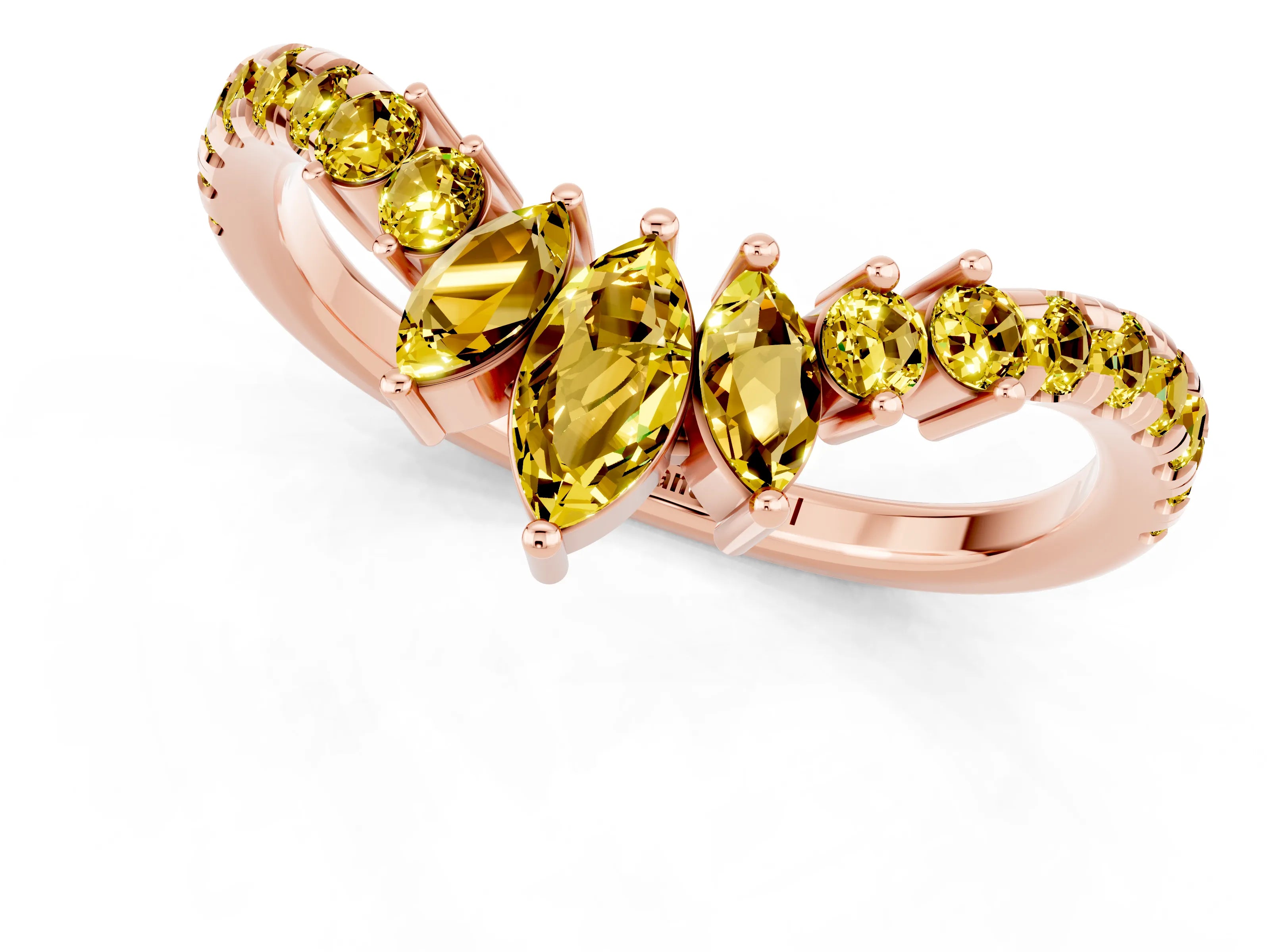Rose gold Chevron Marquise and Round Yellow Sapphire Open Band with Prong Setting_19