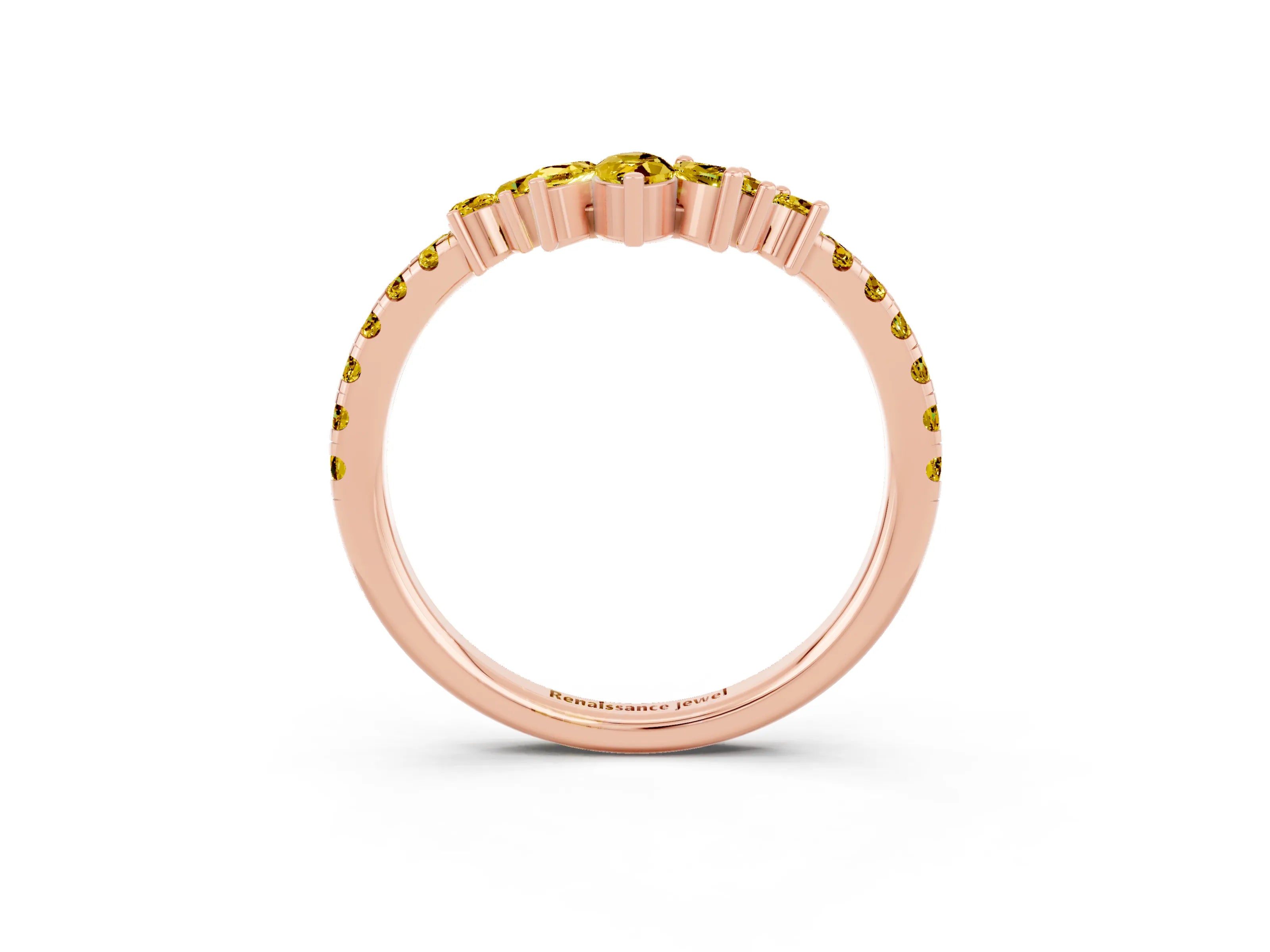 Rose gold Chevron Marquise and Round Yellow Sapphire Open Band with Prong Setting_21