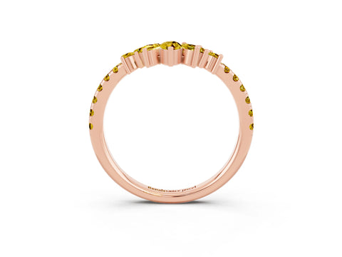 Rose gold Chevron Marquise and Round Yellow Sapphire Open Band with Prong Setting_21