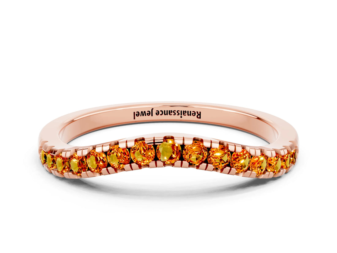 Rose gold Citrine Pavé Curved Wedding Band_6