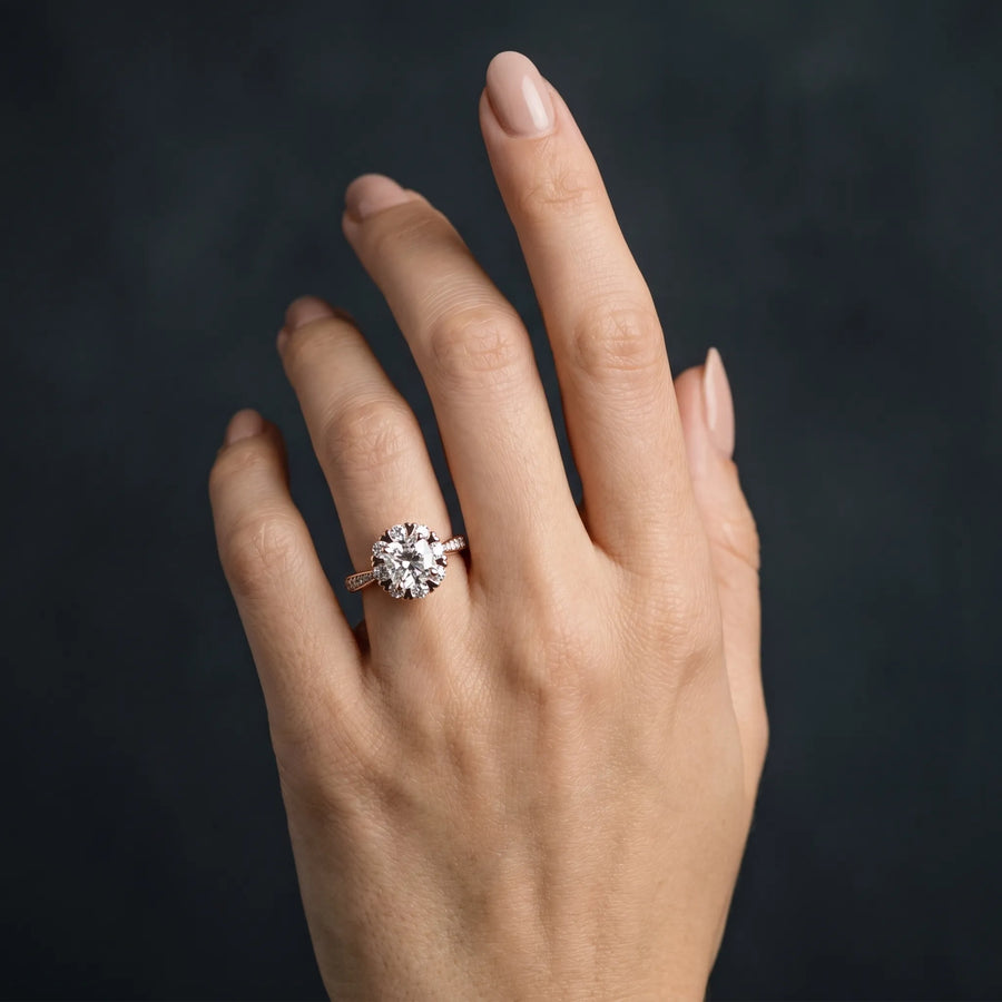 Rose gold Cluster Cushion Diamond Pavé Band Flower Prong Setting Ring