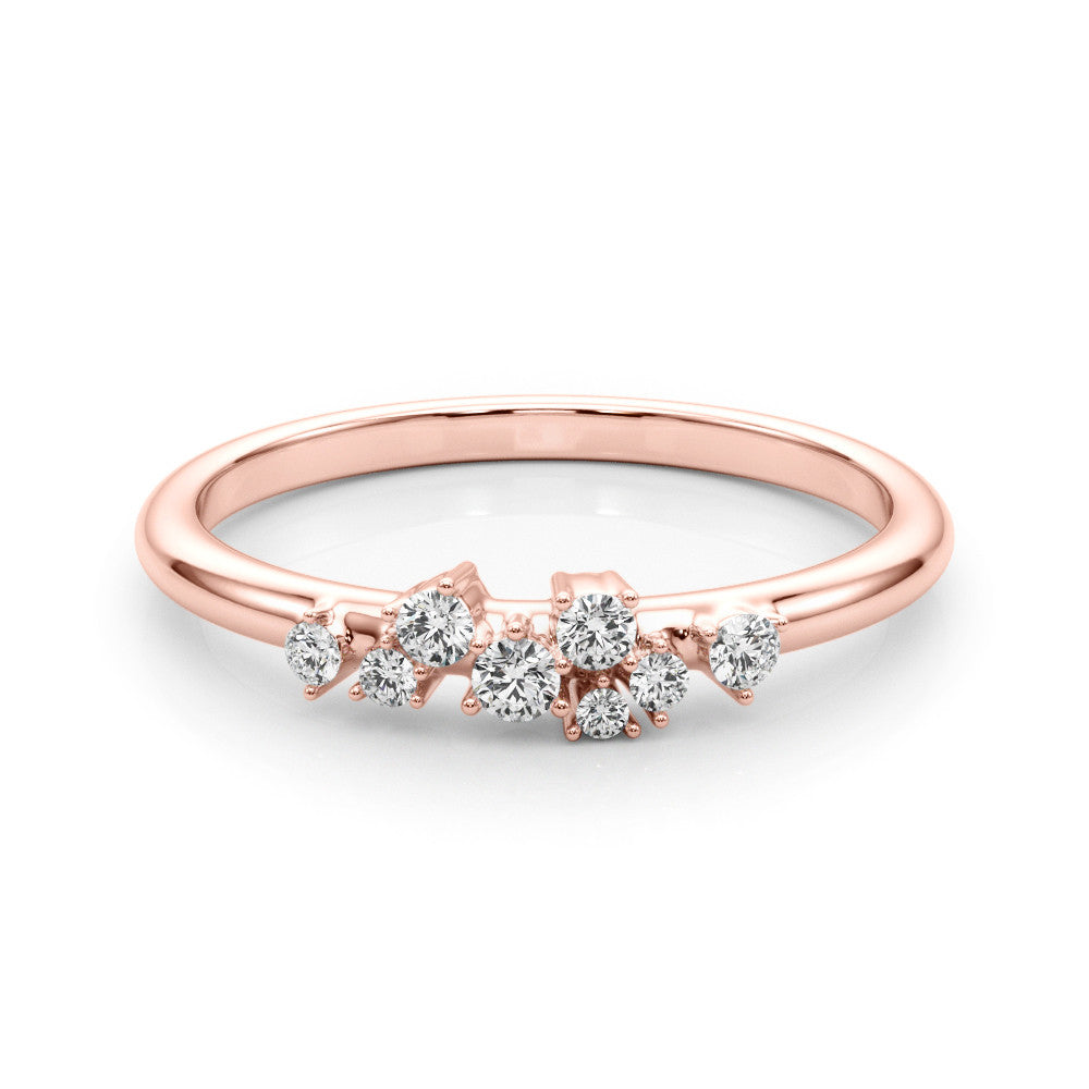 Rose gold Cluster Diamond Round Cut White Gold Band with Prong Setting 1