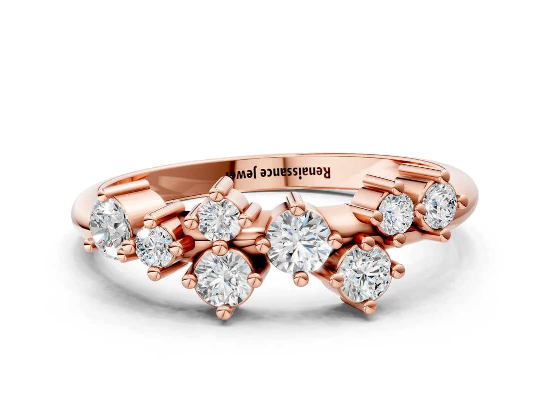 Rose gold Cluster Diamond Round Cut White Gold Band with Prong Setting_21