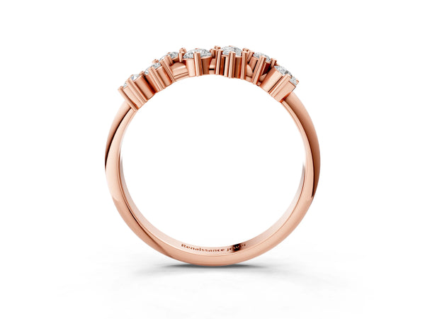 Rose gold Cluster Diamond Round Cut White Gold Band with Prong Setting