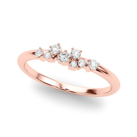 Rose gold Cluster Diamond Round Cut White Gold Band with Prong Setting