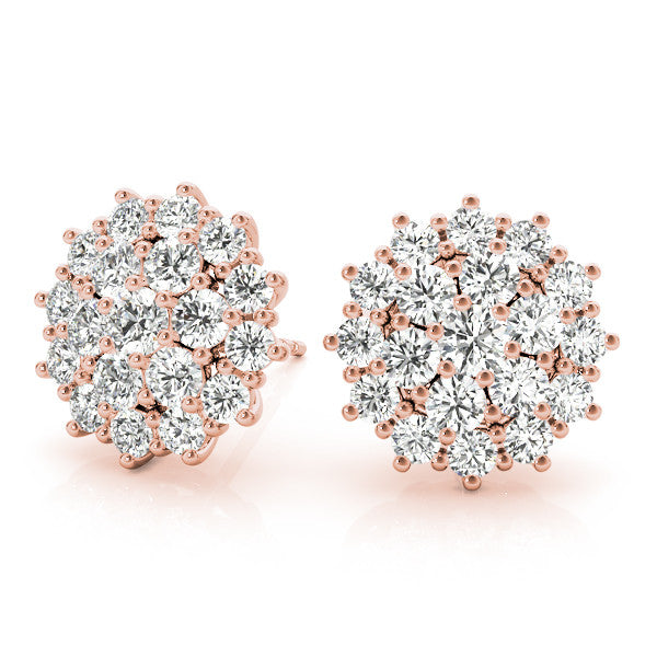 Rose gold Cluster Diamond Round Stud Earrings with Basket Setting 1