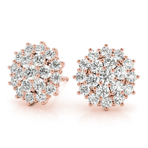 Rose gold Cluster Diamond Round Stud Earrings with Basket Setting 1