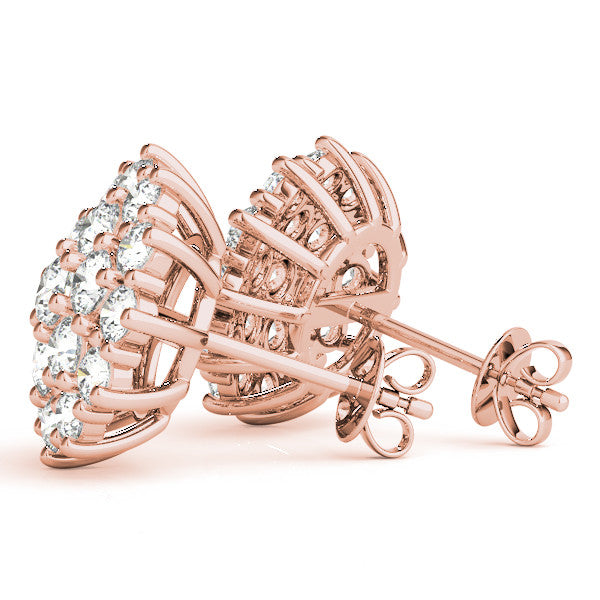 Rose gold Cluster Diamond Round Stud Earrings with Basket Setting 2