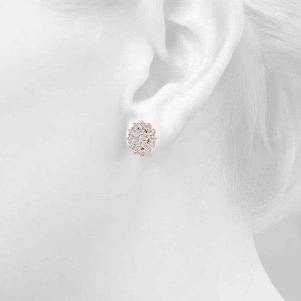 Rose gold Cluster Diamond Round Stud Earrings with Basket Setting 4