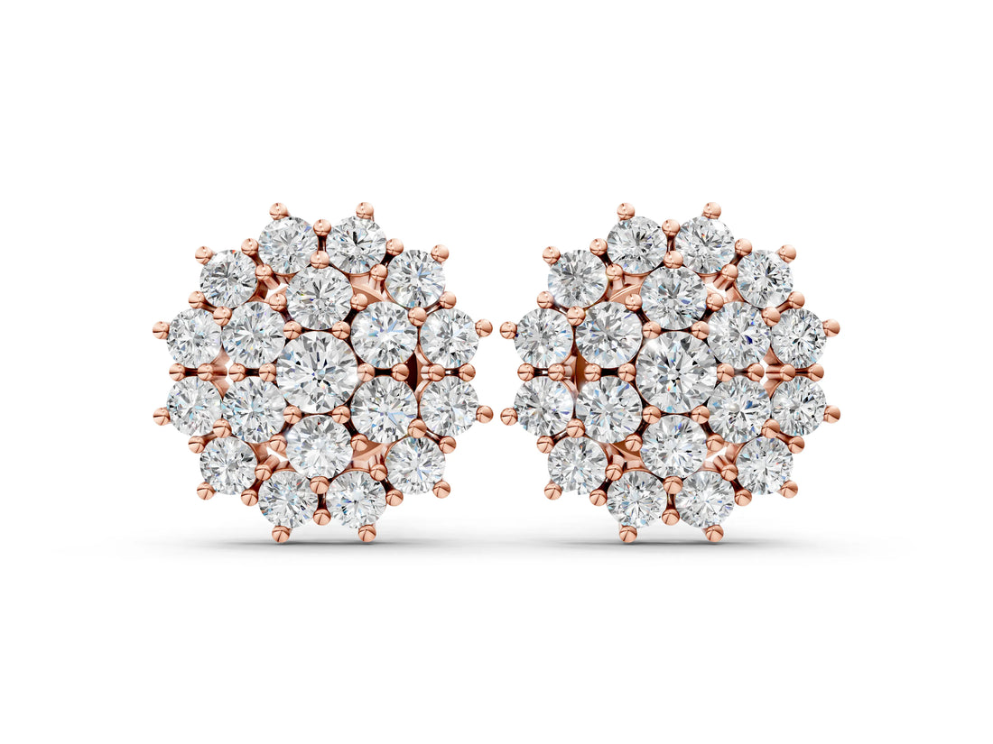 Rose gold Cluster Diamond Round Stud Earrings with Basket Setting_13