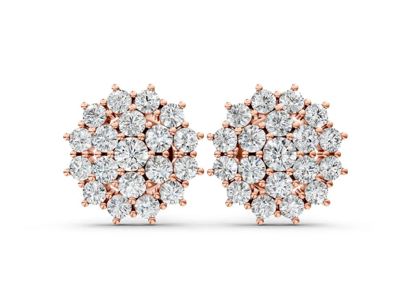 Rose gold Cluster Diamond Round Stud Earrings with Basket Setting