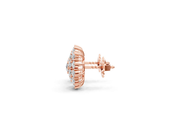 Rose gold Cluster Diamond Round Stud Earrings with Basket Setting