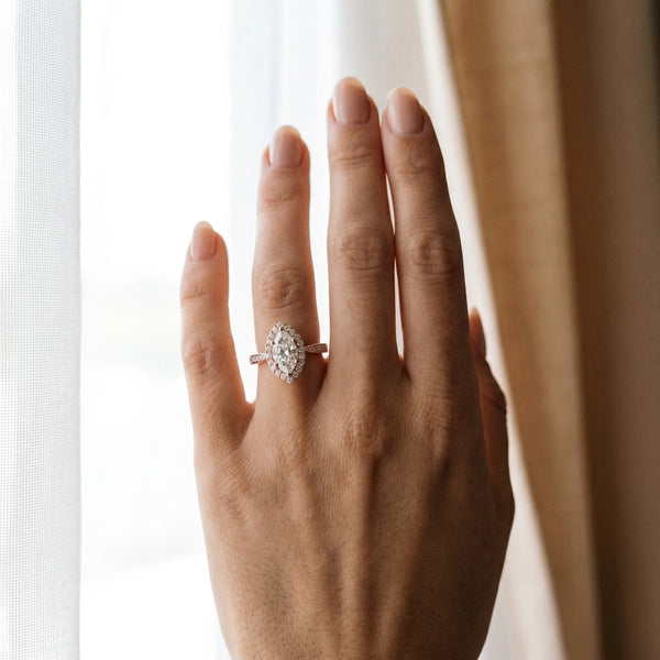 Rose gold Cluster Marquise Diamond Pavé Band Flower Prong Setting Ring