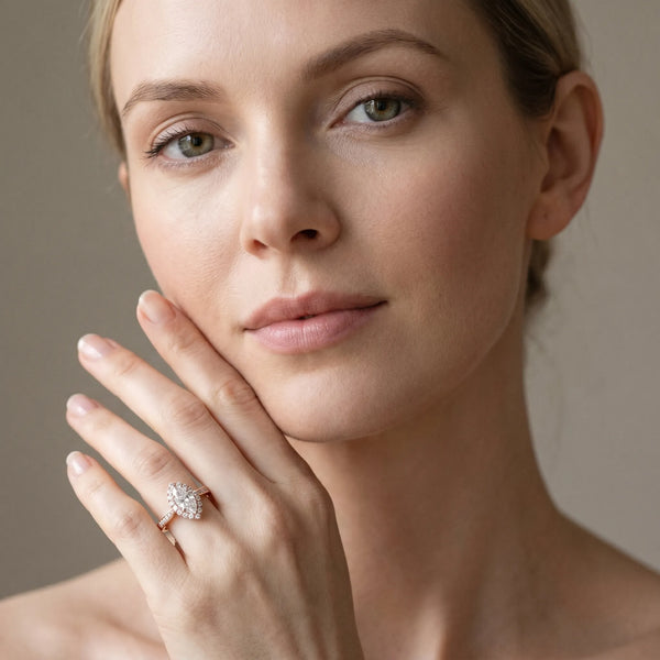 Rose gold Cluster Marquise Diamond Pavé Band Flower Prong Setting Ring