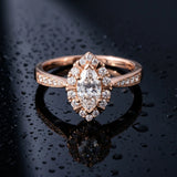 Rose gold Cluster Marquise Diamond Pavé Band Flower Prong Setting Ring_6