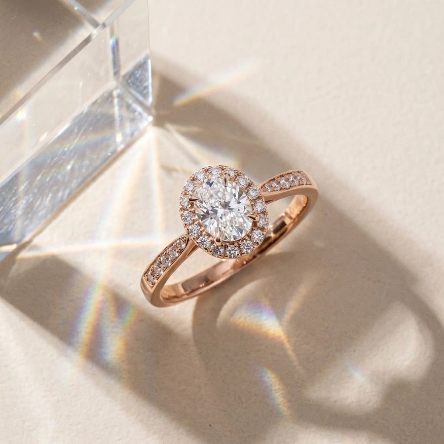 Rose gold Cluster Oval Diamond Pavé Band Flower Prong Setting Ring