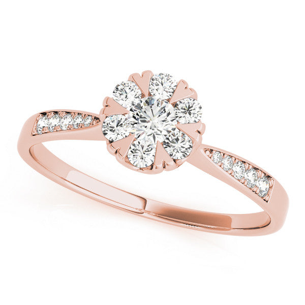 Rose gold Cluster Radiant Diamond Pavé Band Flower Prong Setting Ring 1