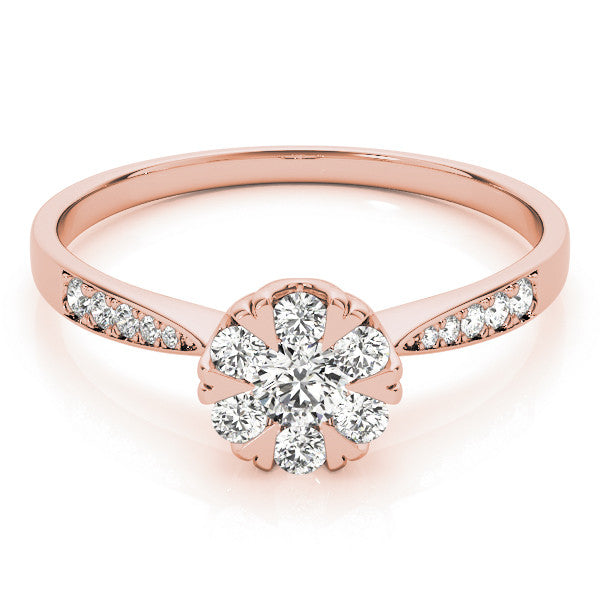 Rose gold Cluster Cushion Diamond Pavé Band Flower Prong Setting Ring