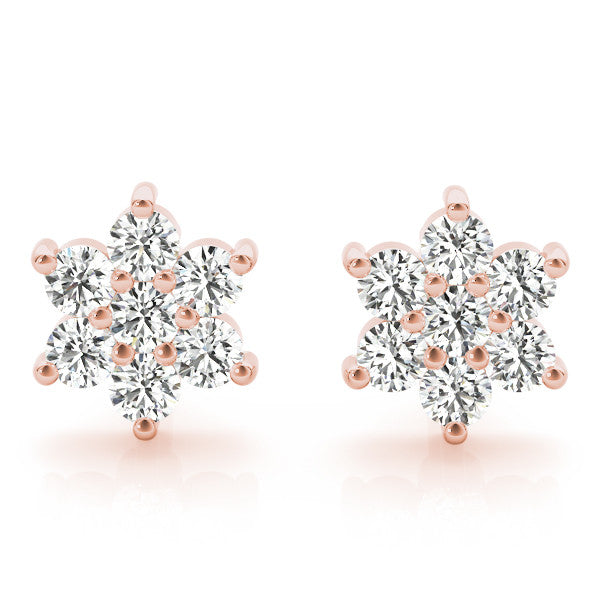 Rose gold Cluster Round Diamond Stud Earrings with Butterfly Backing