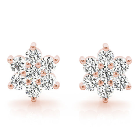Rose gold Cluster Round Diamond Stud Earrings with Butterfly Backing