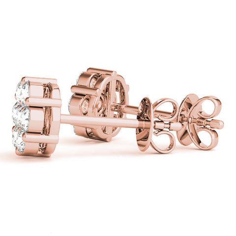 Rose gold Cluster Round Diamond Stud Earrings with Prong Setting 1