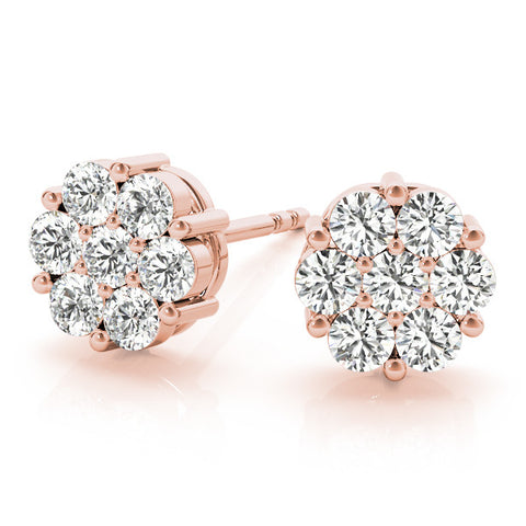 Rose gold Cluster Round Diamond Stud Earrings with Prong Setting 2