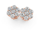 Rose gold Cluster Round Diamond Stud Earrings with Prong Setting_32