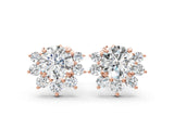 Rose gold Cluster Round Diamond Stud Earrings with White Gold Band and Four-Prong Setting_12