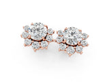 Rose gold Cluster Round Diamond Stud Earrings with White Gold Band and Four-Prong Setting_13