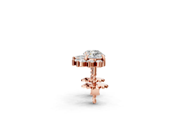 Rose gold Cluster Round Diamond Stud Earrings with White Gold Band and Four-Prong Setting
