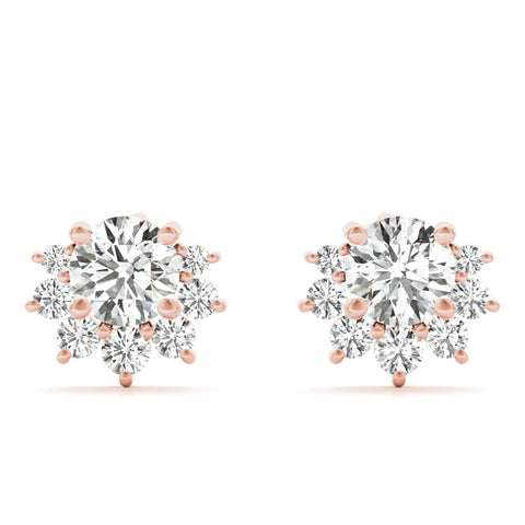 Rose gold Cluster Round Diamond Stud Earrings with White Gold Band and Four-Prong Setting