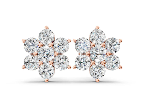 Rose gold Cluster Round Diamond Stud Earrings