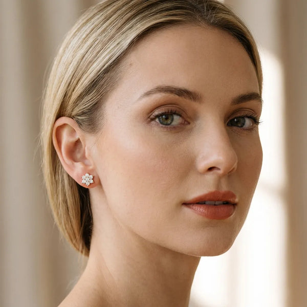 Rose gold Cluster Round Diamond Stud Earrings