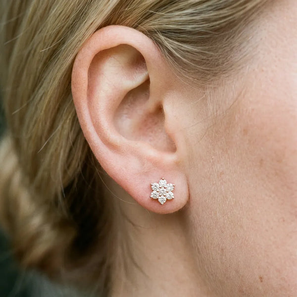 Rose gold Cluster Round Diamond Stud Earrings